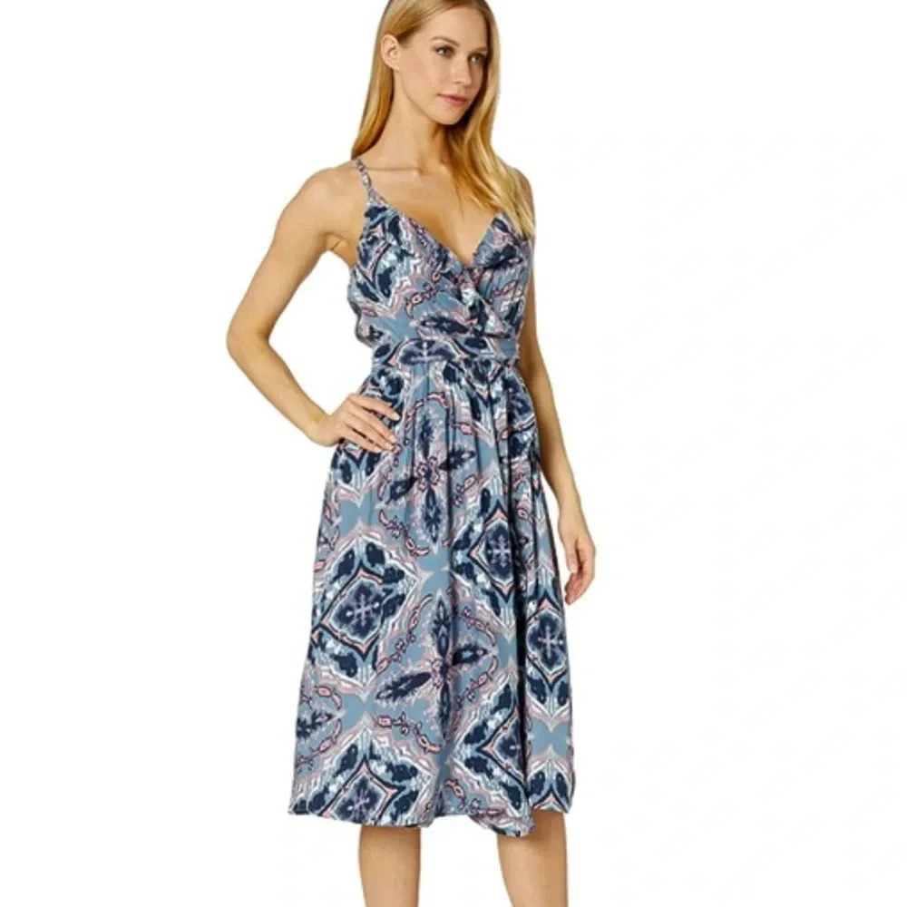 Roxy Rooftop Sunrise Strappy Midi Wrap Dress Blue Size XS NWT